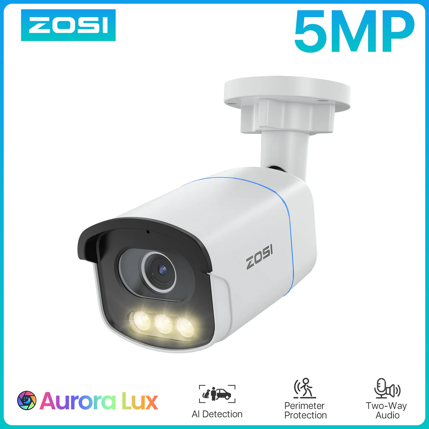 ZOSI-Caméra de surveillance IP PoE C186 3K, 5MP HD, dispositif de sécurité avec vision nocturne et détection de véhicule Tat