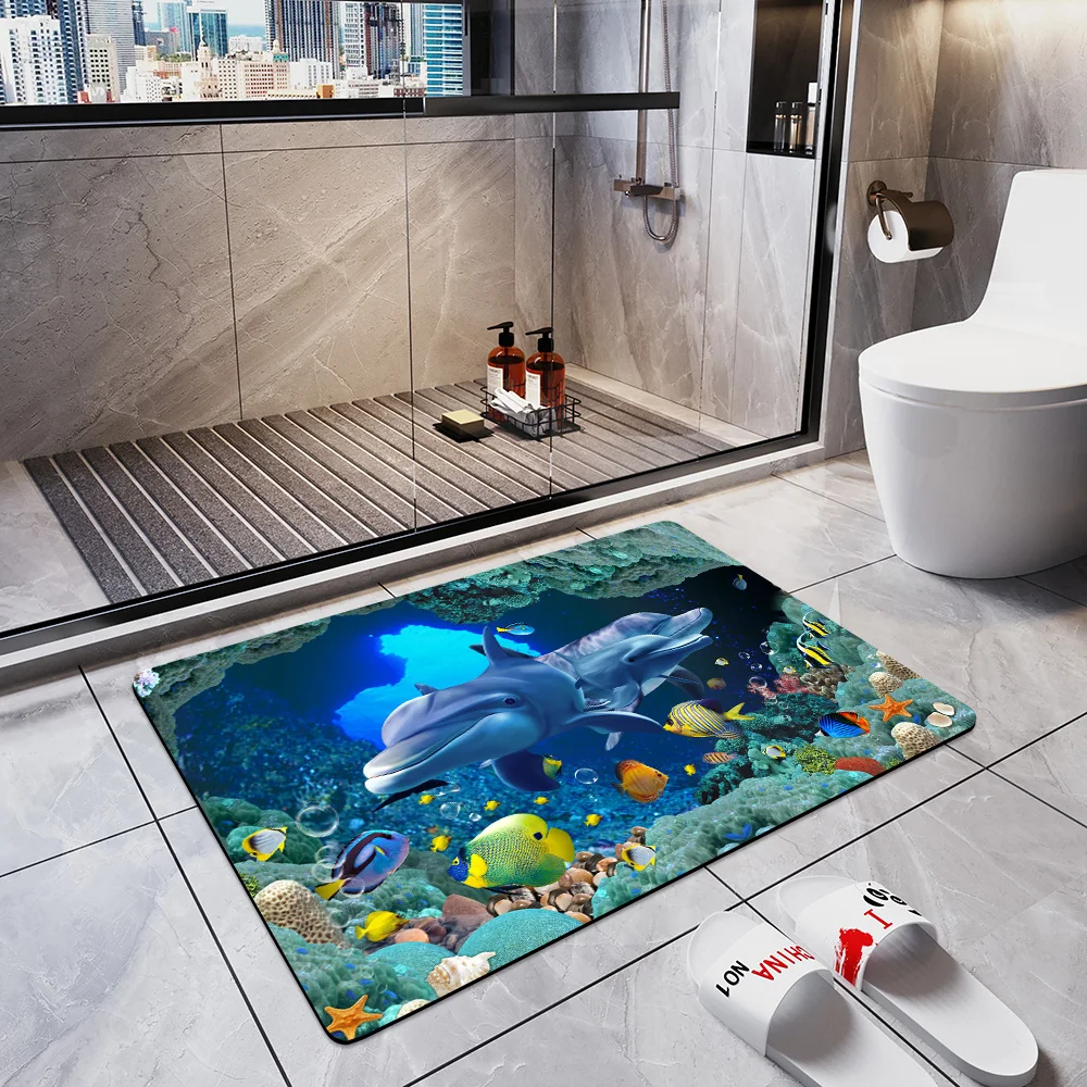 Bath Mat Shower Room Toilet Absorbent Anti-Slip Entrance Doormat Home Bathroom Bathtub Foot Rugs Kitchen Bedroom 3d Floor Carpet