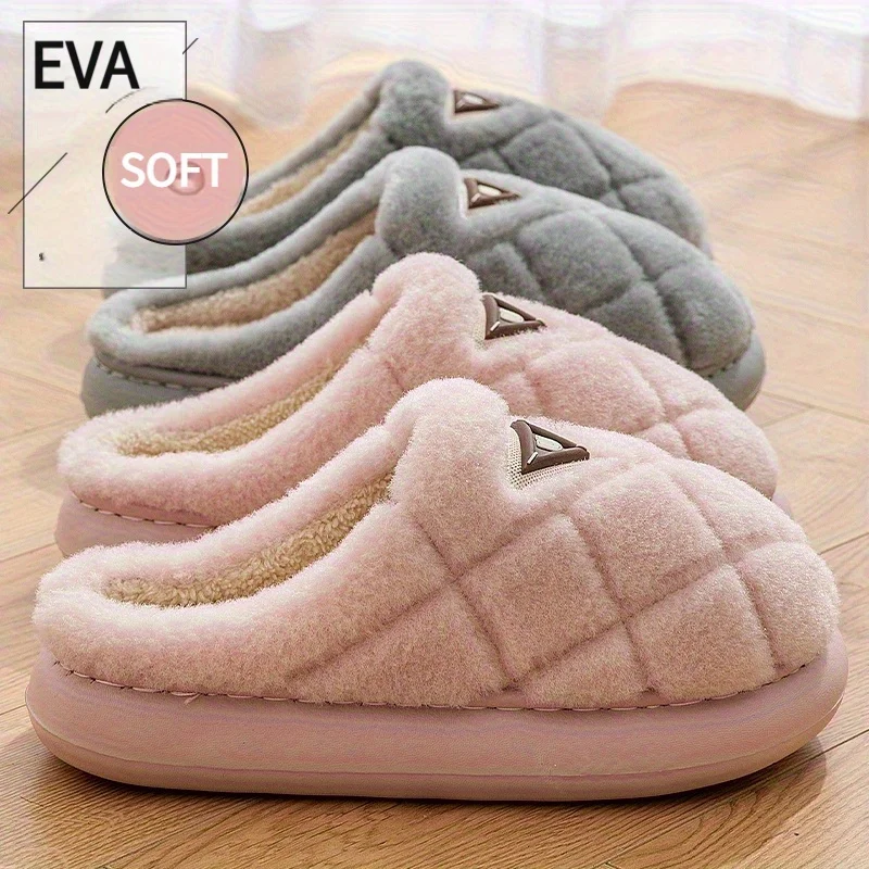 

Зимние теплые плюшевые домашние тапочки для женщин и мужчин, мягкая подошва из ЭВА, домашняя обувь, уютная пушистая нескользящая домашняя обувь для спальни