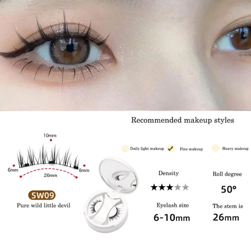 Cat Eye Magnetic False Eyelashes Long Lasting with Mirror Glue Free False Eyelashes Reusable Makeup False Eyelash Clusters