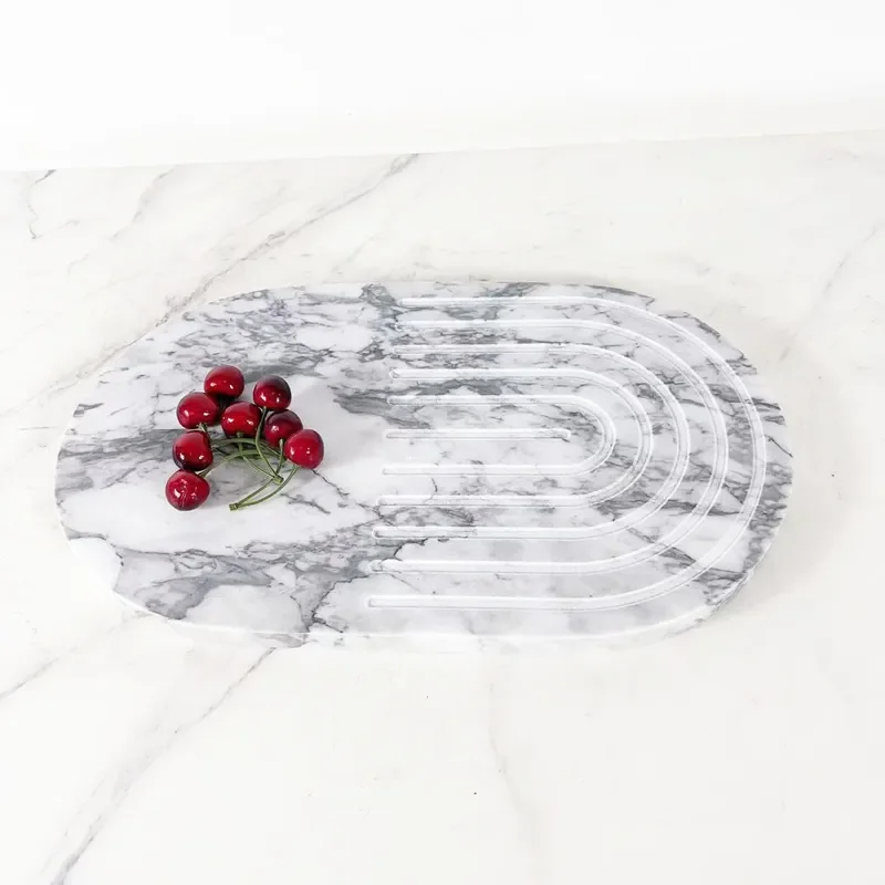 Modern Grey Marble Oval Fruit Plate Spiral Design Chess Tray for Cloakroom Home Decoration Elegant Stone Serving Dish for