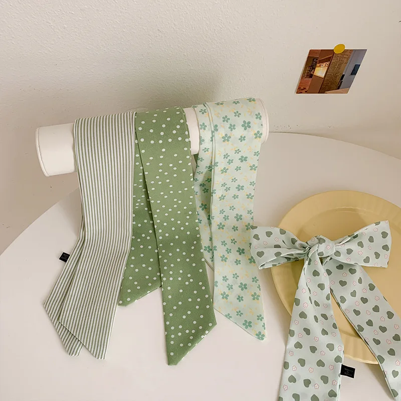 

Spring and summer new green floral hair tie headband streamer