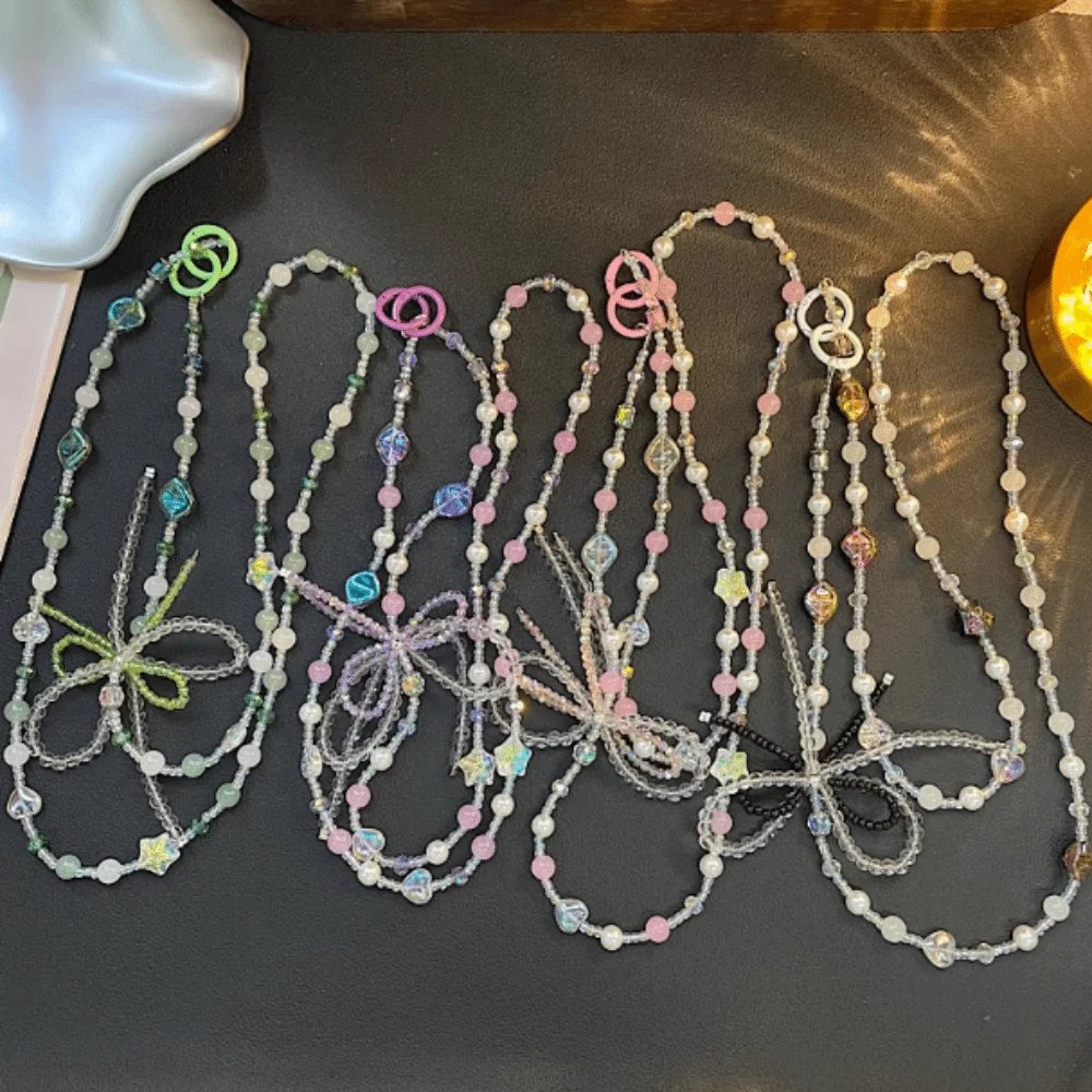 

Pearl Beads Phone Lanyard Bag Chain Bowkont Beaded Phone Chain Long-style Sweet Mobile Phone Crossbody Strap