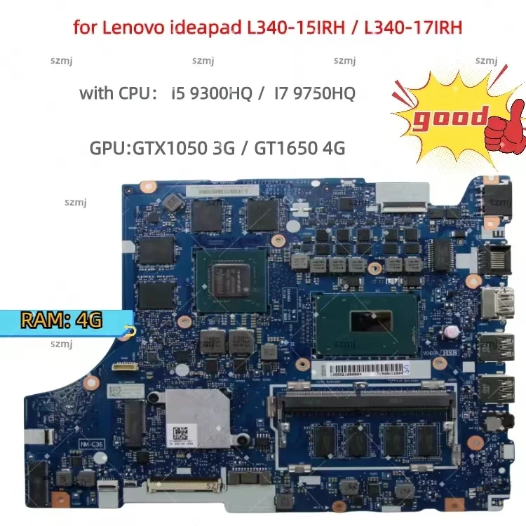 NM-C361 NM-C362 for Lenovo ideapad L340-15IRH/L340-17IRH laptop motherboard with CPU I5 I7+GPU GTX1050 GTX1650100%test work