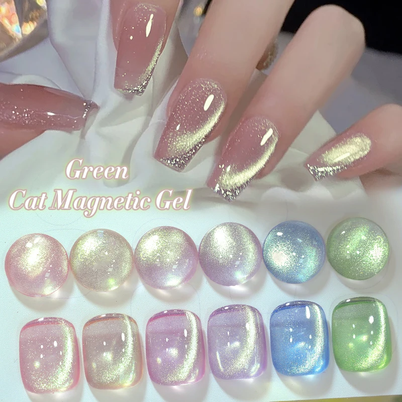 

BORN PRETTY 10ml Green Cat Magnetic Gel Ultra Shine Holographic Glitter Semi Permanant Soak Off UV LED Gel Varnish For Manicure