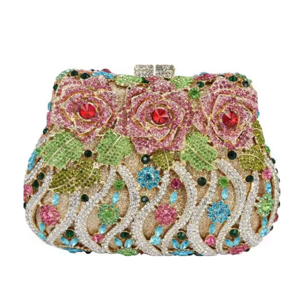 Fashion Girl Multi Color Pink Diamond Clutch Purse Women Crystal Bags Evening Wedding Party Handbag Bridal Metal Minaudiere