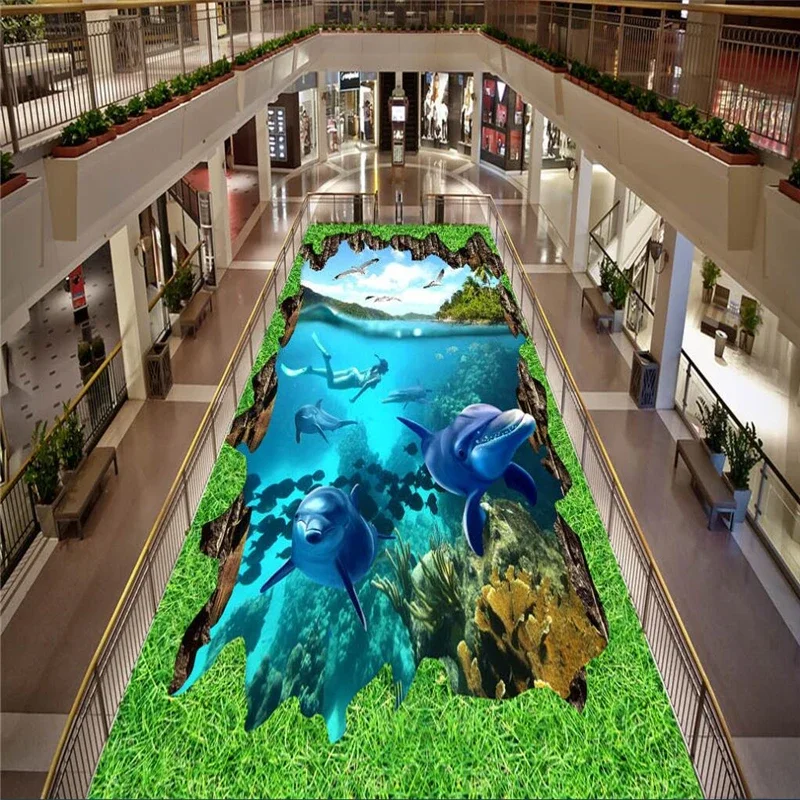 beibehang Custom 3D floor wallpaper marine world 3D floor wallpaper living room vinyl self - adhesive waterproof wallpaper
