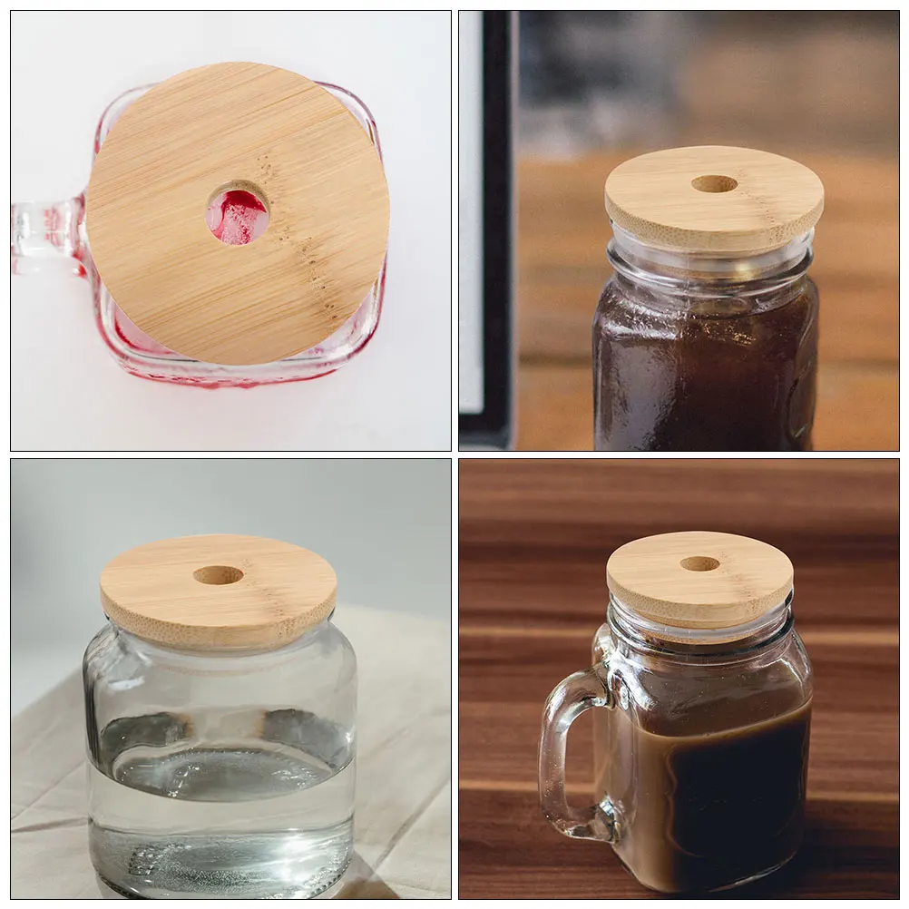 6Pcs Jar Bamboo Lids Wooden Cup Covers for Glass Jars Sealing Replacement Accessories