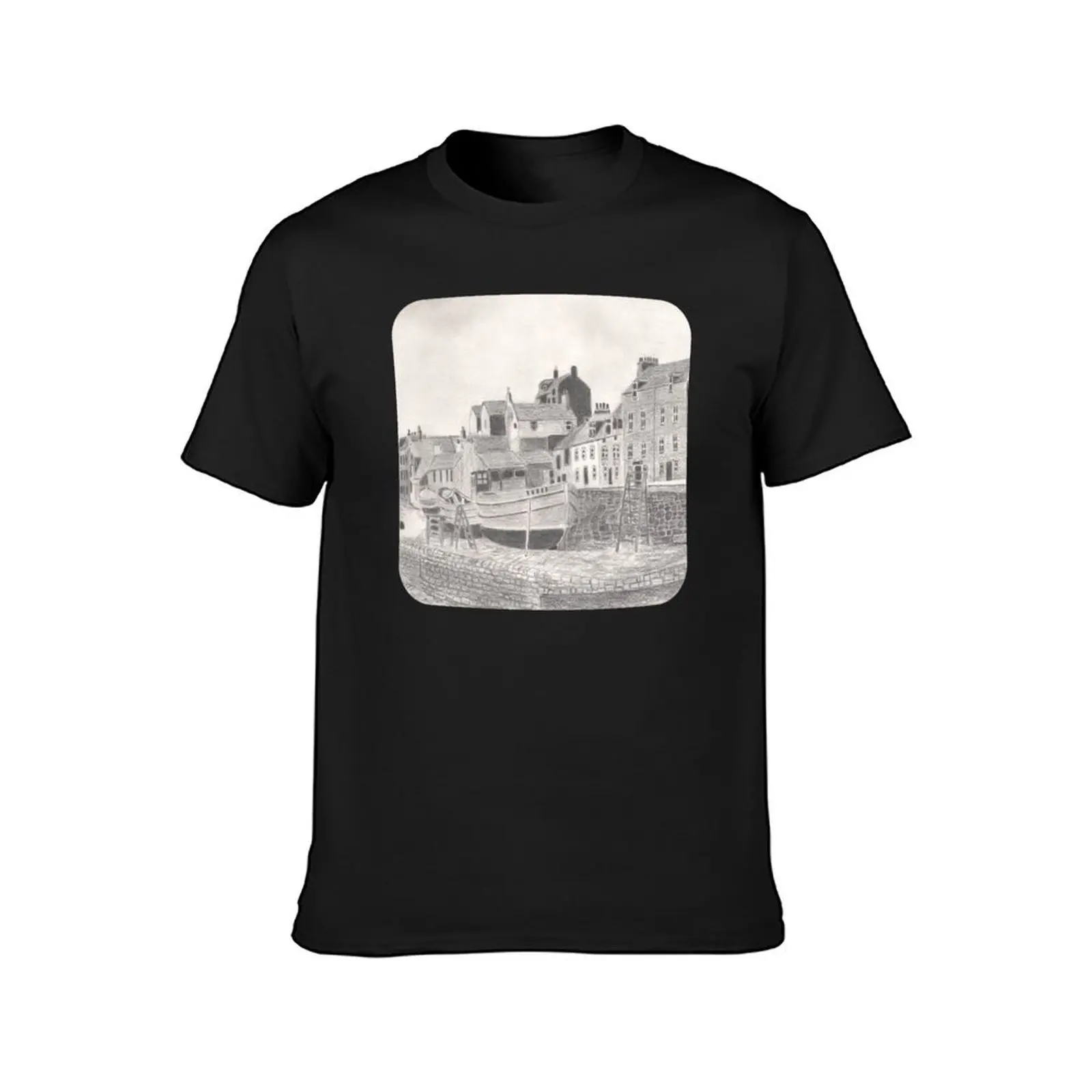 Historic Cellardyke Pencil Sketch T-Shirt summer top cute tops blacks t shirt for men