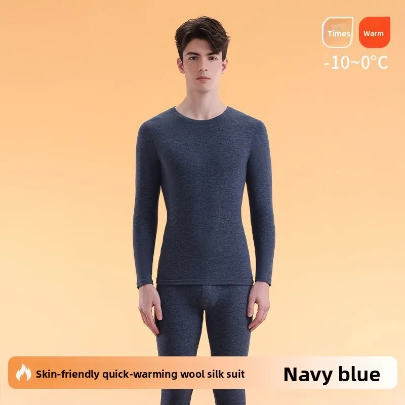 따뜻한 양털 실크 남성용 가을 겨울 보온 피부 미용 이너웨어 항균 두꺼운 롱존 잠옷