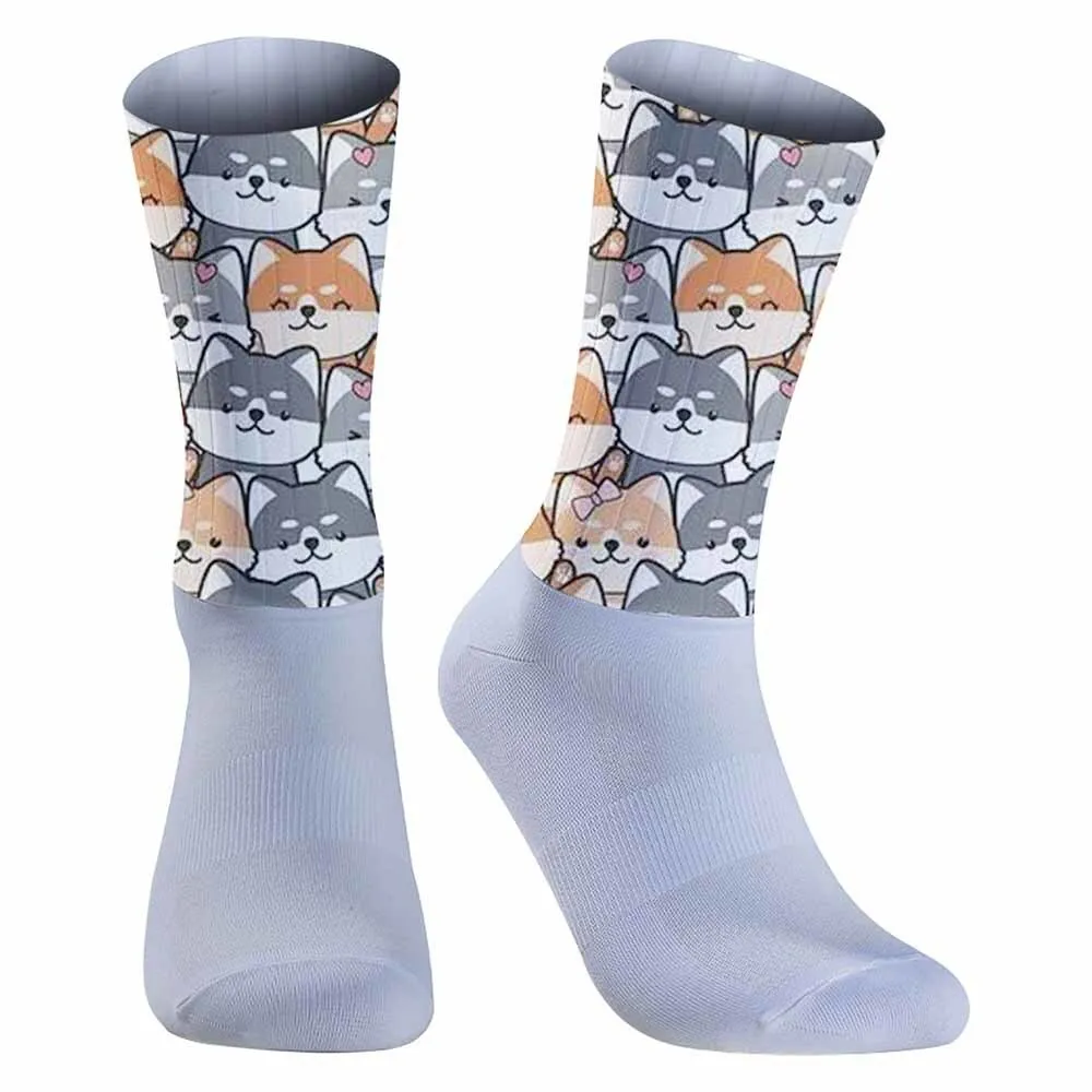 Cute puppy pattern sports cycling socks, durable, unisex, suitable for outdoor sports enthusiasts and more people