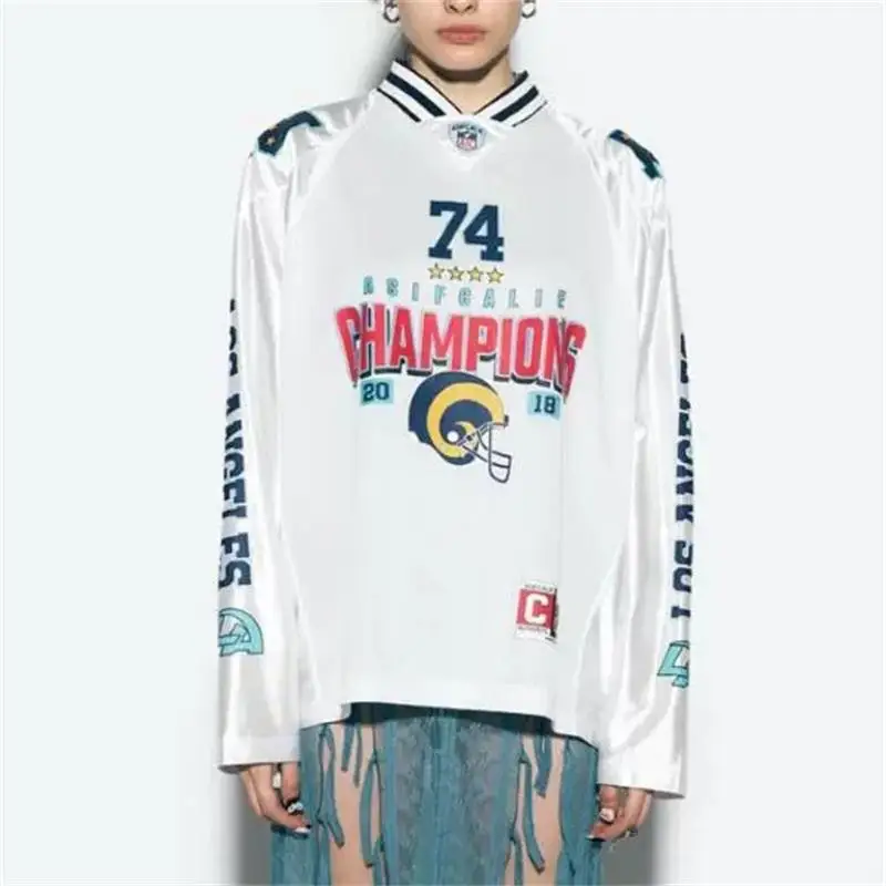 

Свободная футболка Long Sve Fooall ASIALIEV ex с принтом Letter Me Sport irt Youth Faion V-Ne Four Seasons