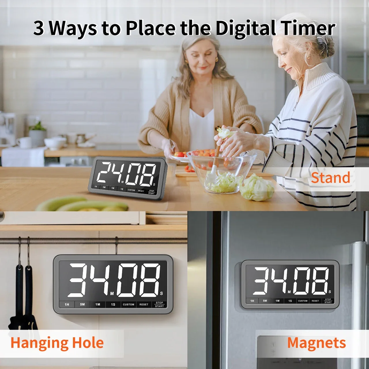 VOCOO Rechargeable Digital Kitchen Timer with Large LCD Magnetic Countdown for Cooking And Classroom Portable Timer