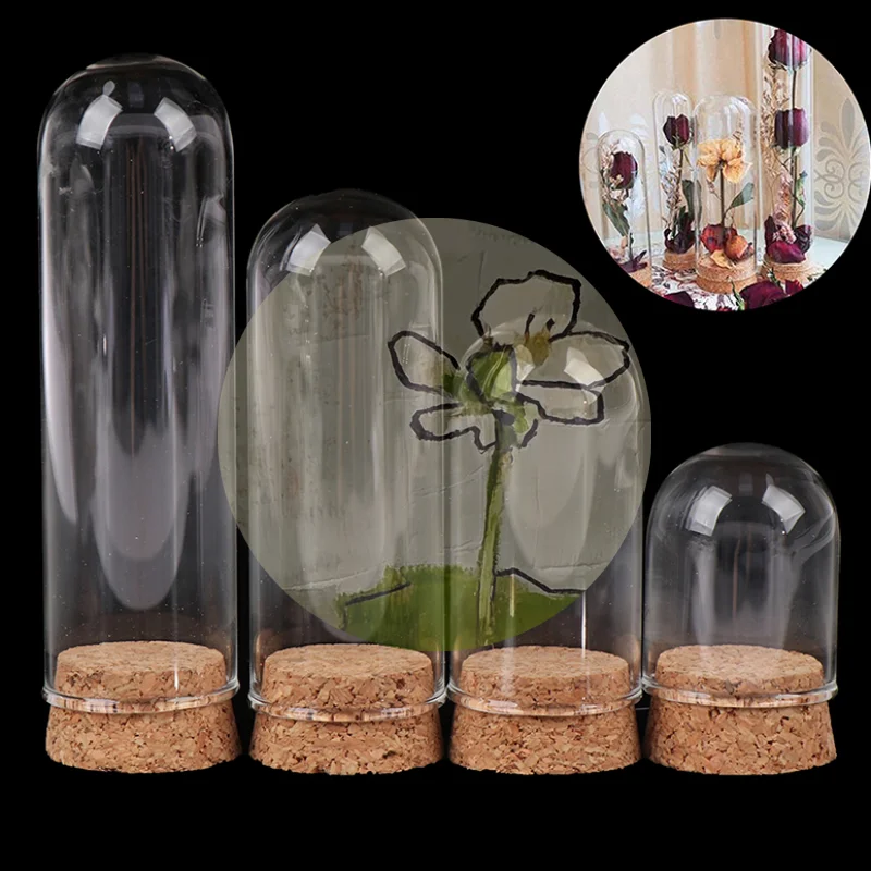

(JT)16 Doll Glass Dome Display Wood Cork Bell Jar With Wooden Base Decoation Craf