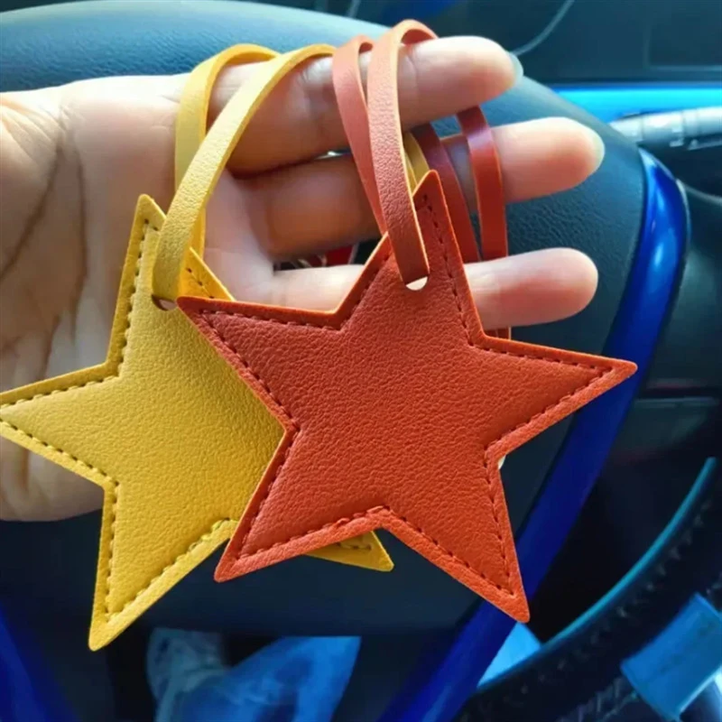 1Pcs Star PU Leather Tassels Keychain Charms Five-pointed Star Hanger Pendant Decoration For Bag Car Keyring Accessories Gifts