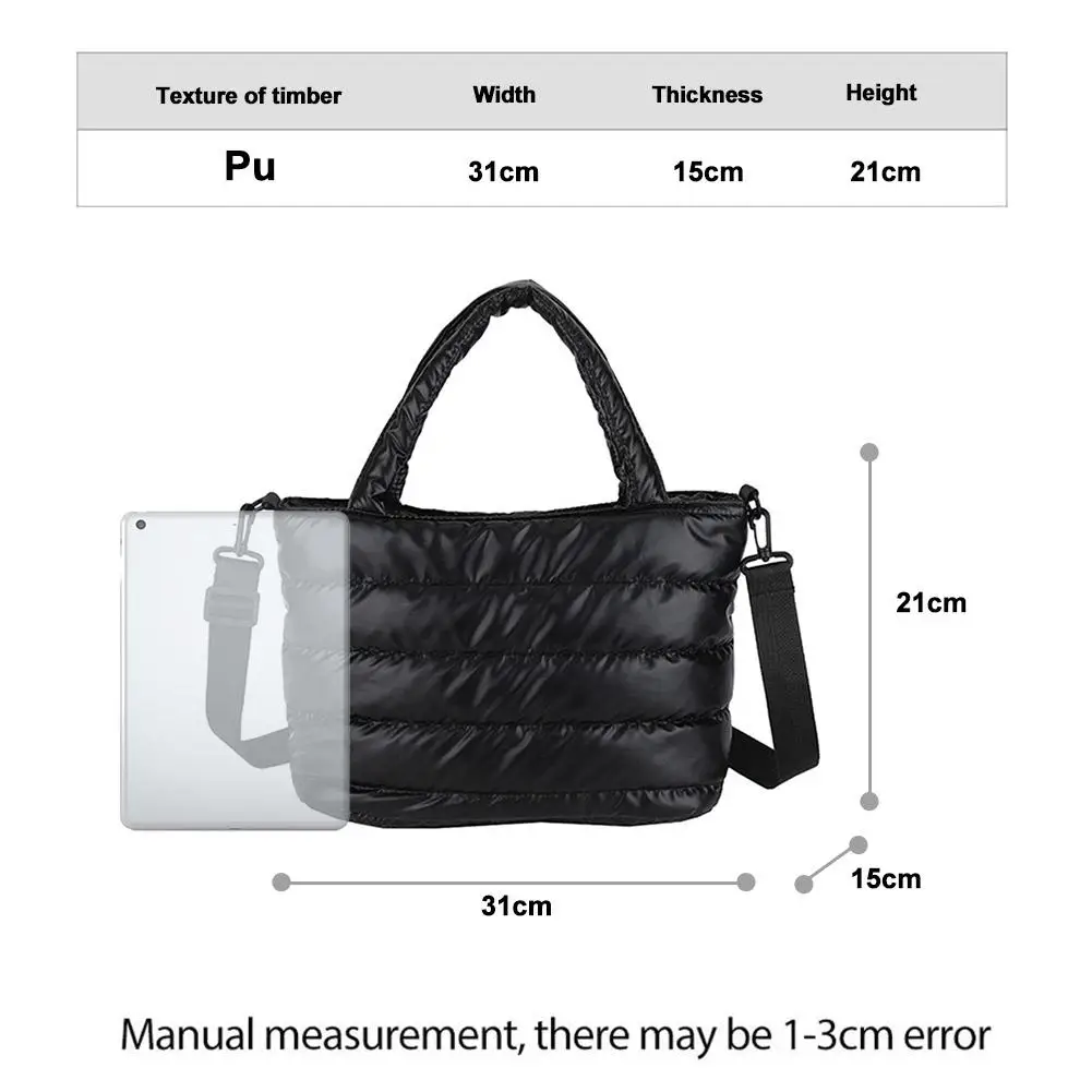 Damenhandtaschen, leichte Puffy-Handtasche mit großem Fassungsvermögen, gesteppte Schultertasche mit verstellbarem Riemen, Puffer-Tragetasche, Einkaufstasche – Detail 40