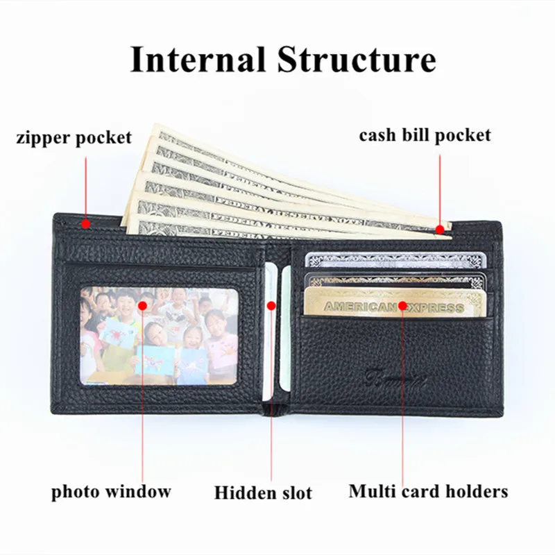 Soft Cowhide Leather Men's Black Wallet Genuine Leather Short Purse RIFD Male Money Cash Purse Card Holder Best Gift for Men