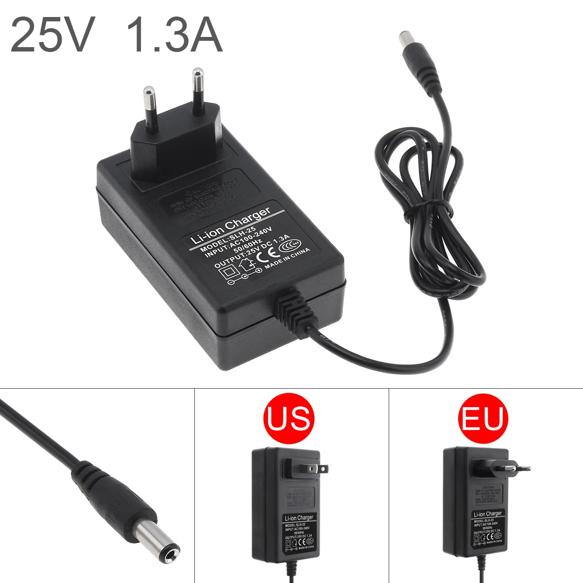 

25V 1.3A DC Power Adapter Socket for Lithium Electric Drill / Screwdriver/ Wrench 100-240V US/EU Power Supply Charger Converter