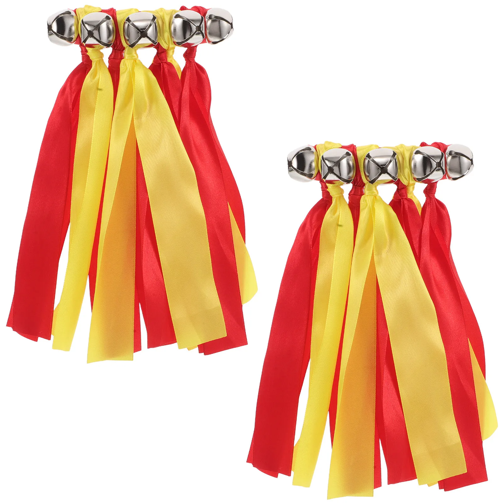 1 Para dzwoneczków z kolorowymi wstążkami dla dzieci, wytrzymałe plastikowe uchwyty, bezpieczny pasek, wielokrotnego użytku, rekwizyty do tańca, gimnastyki i występów.