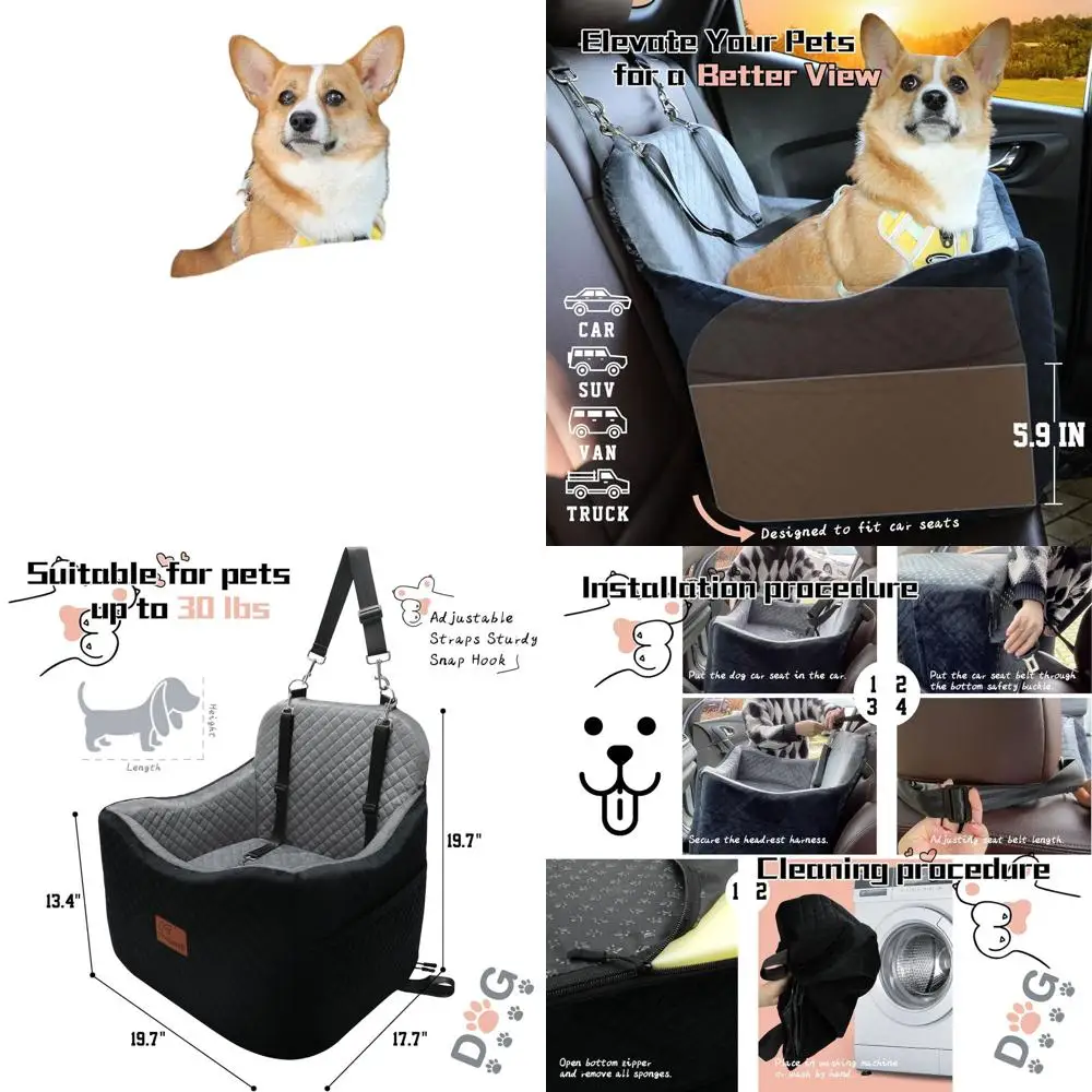 

Pet Booster Car Seat for Small to Medium Dogs: Comfortable, Safe, Washable & Detachable, with 2 Seatbelt Clips and Storage Pocke