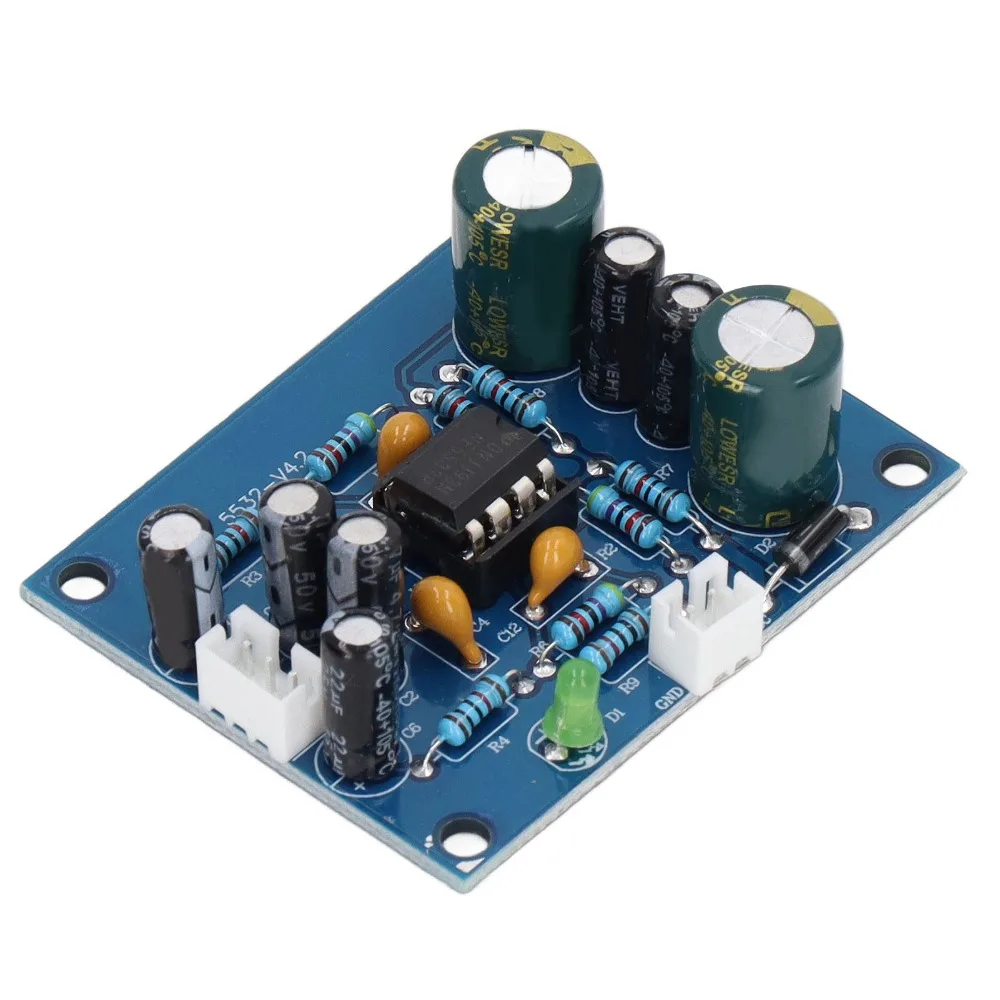

NE5532 Chip Preamp Module with 2 Audio Cables for Low Sensitivity Sources Audio Preamplifier Module DC 12-35V Preamp Board