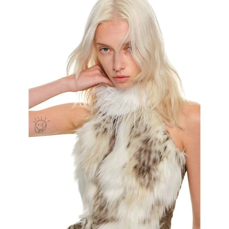

Y2k Leopard Print Patchwork Lace Turtleneck Vest Autumn Winter Sleeveless Tank Top Vintage Slim Fit Harajuku Gothic Tops Mujer