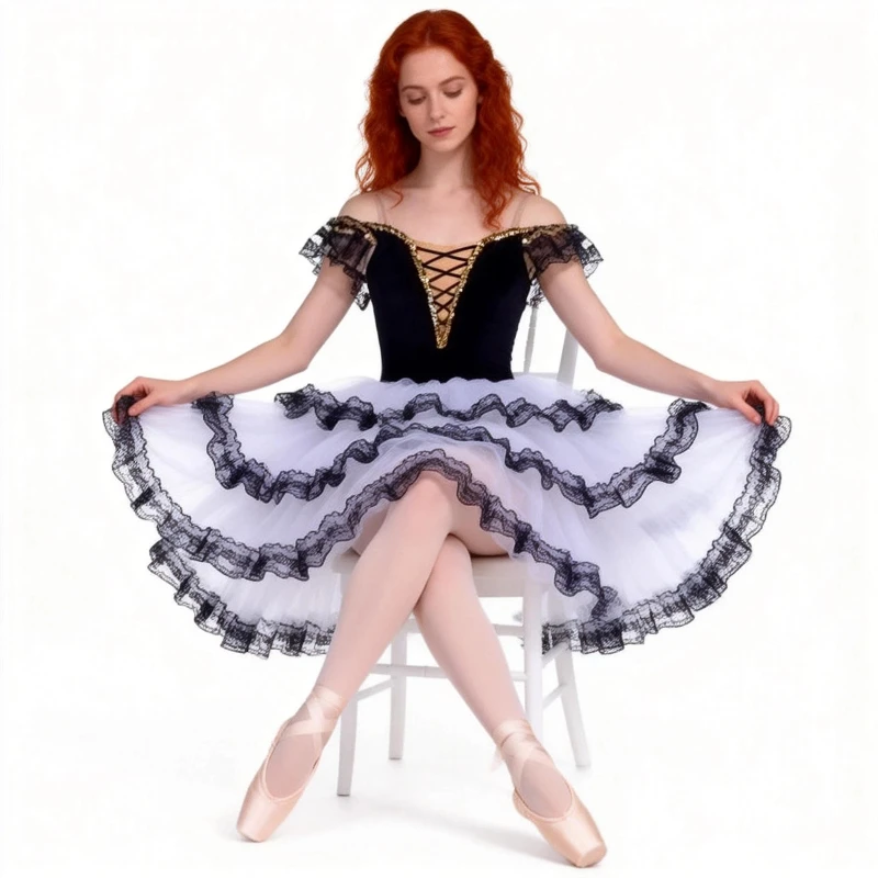

Профессиональное балетное платье для выступлений, романтическое туту, длинная юбка, черное, красное, испанское платье, для девочек, взрослых, детей, балетная одежда для женщин