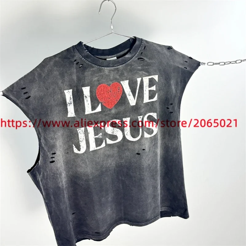SAINT Sleeveless T Shirt Men Women Best Quality Hand Worn Tank Top Oversized Tee Casual T-Shirt