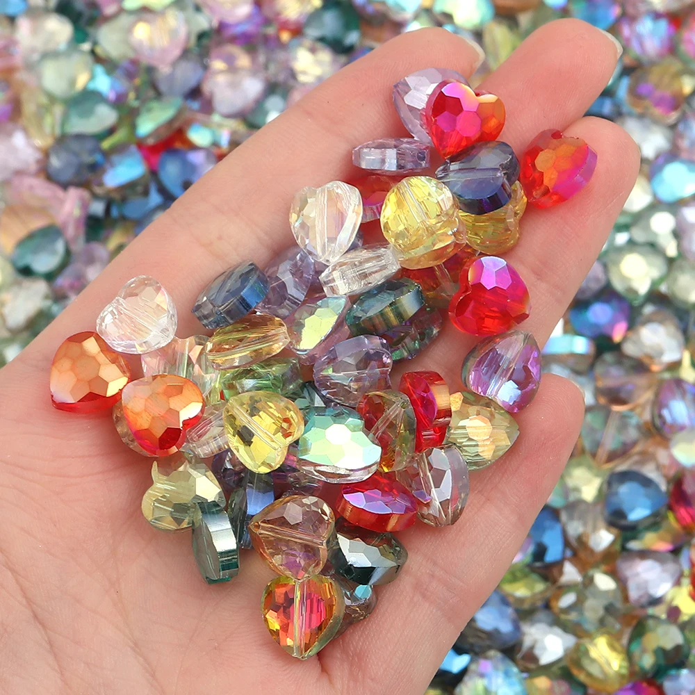 30pcs/lot 10mm Heart Crystal Beads Faceted Glass Beads Loose Spacer Beads For Jewelry Making DIY Necklace Bracelet