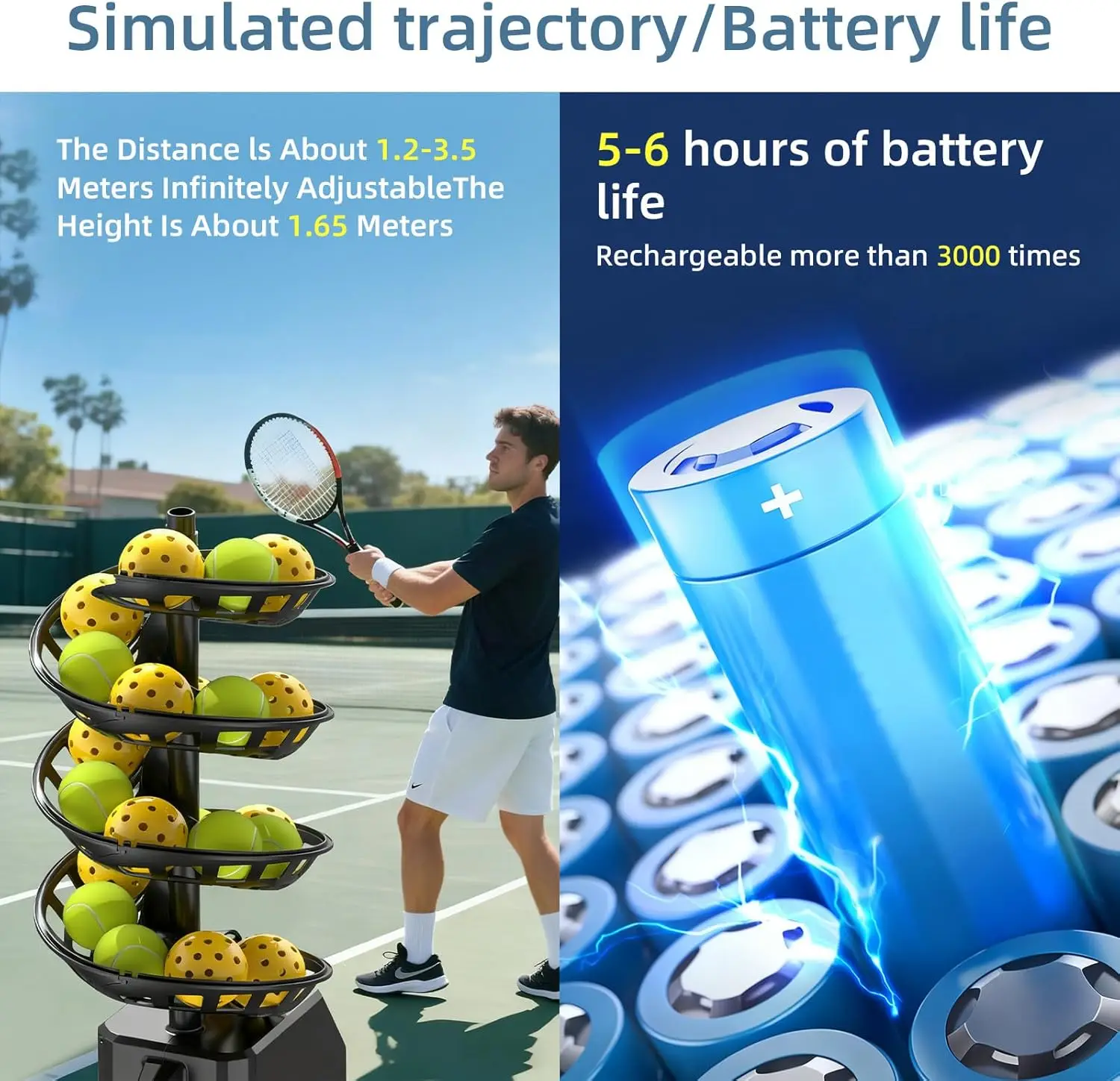 Automatic Pickleball Machine-Portable Pickleball Tosser Practice Training 28 Ball Capacity 5-6 Hours  Life