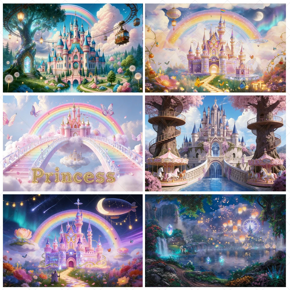 

Dream Fairy Tale Castle Birthday Party Decoration Backdrop Baby Shower Photography Props Colorful Balloon Background Supplies