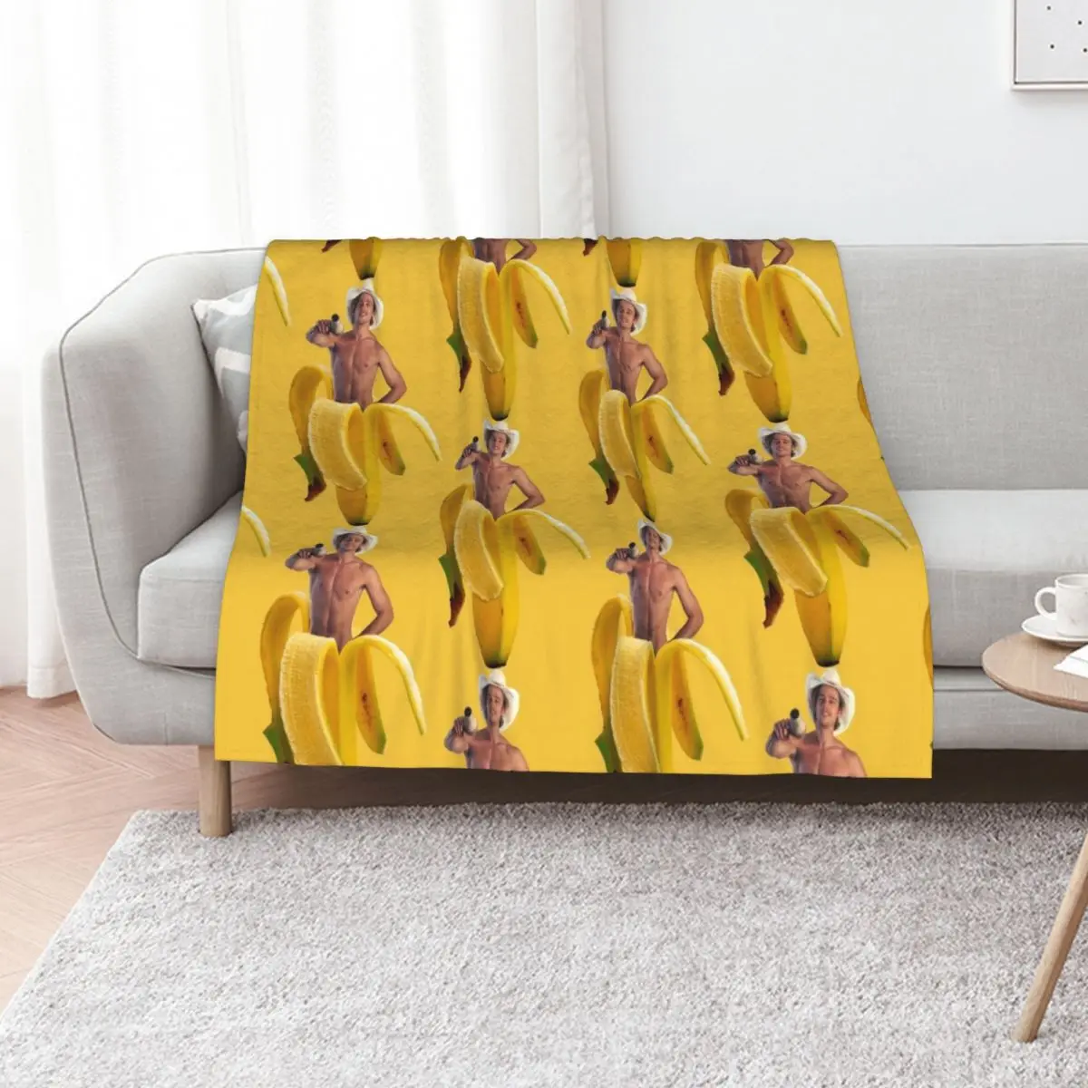 

Brad Pitt Wearing Cowboy Hat in a Banana Throw Blanket Kid'S Fashion Sofas Bed Custom Blankets
