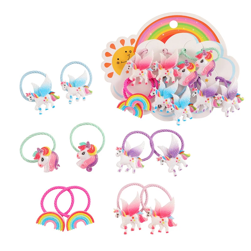 Fasce per capelli unicorno cartone animato carino coda di cavallo capelli legati accessori per capelli per bambini fascia per capelli cravatta per