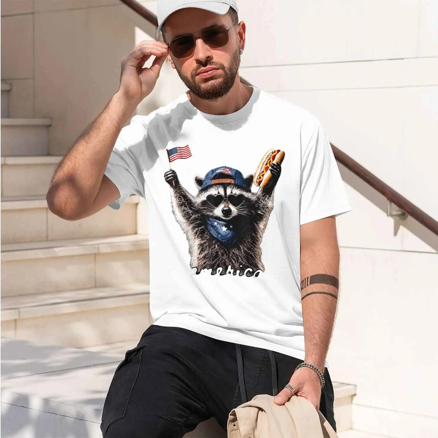 Amera Raccoon Hot g 250 Years 1776 4Th Of July T-Shirt Summer Short-Sved Breathable Sweat-Wking Versatile 2026 New Model Short-s