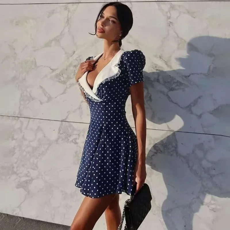 

Женское платье с цветочным принтом и пышными рукавами, с отложным воротником, сексуальное облегающее мини-платье во французском стиле, элегантное контрастное платье для вечеринок, модная женская одежда