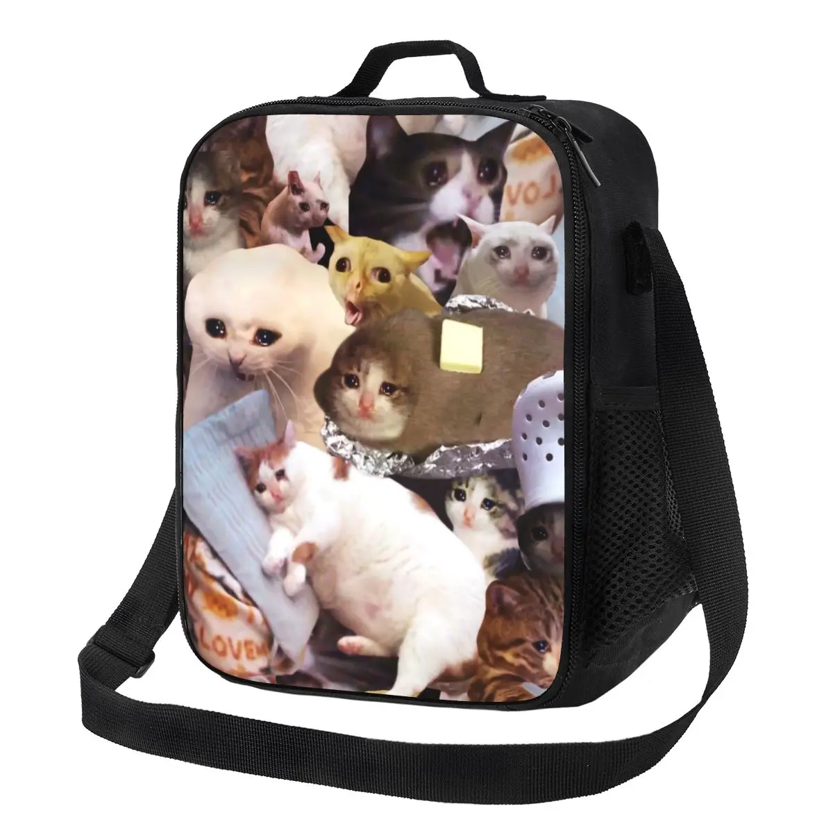 Custom Crying Cat Memes Insulated Lunch Bag for Camping Travel Animal Waterproof Cooler Thermal Lunch Box Women Kids