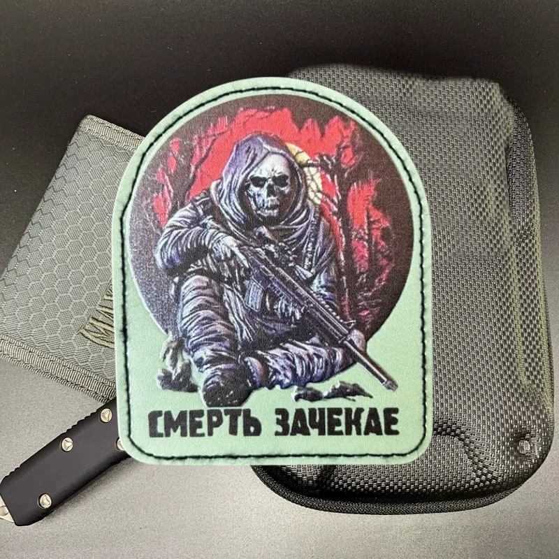 

ANGEL OF WAR Skull Patch Military Morale Badge PU Armband Hook Loop Patches Clothing Backpack Sticker