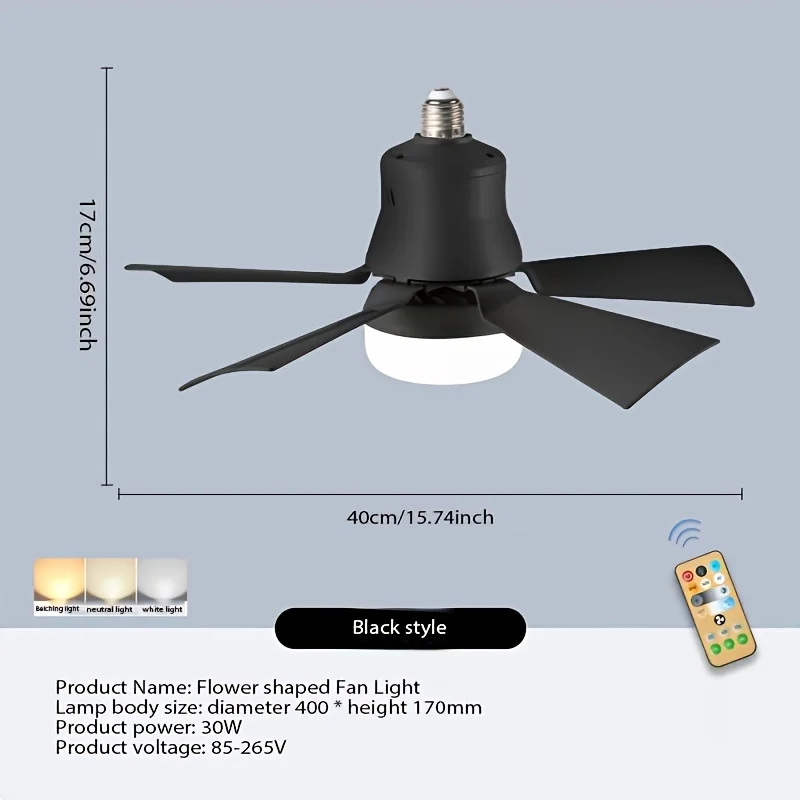 1pc Fan with light, no noise, adjustable ceiling fan, suitable for bedrooms, kitchens, living rooms, balconies