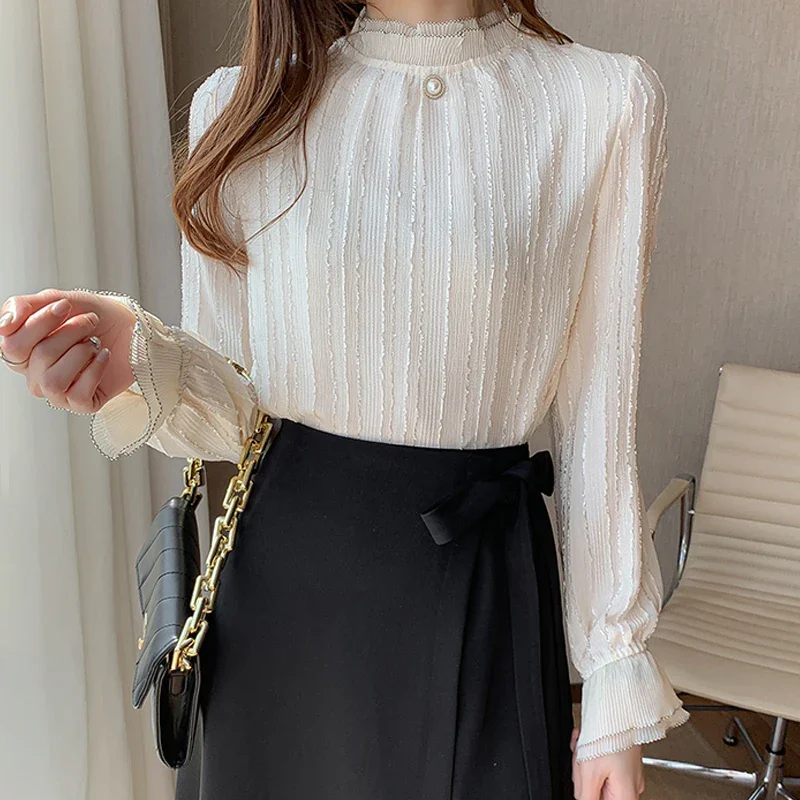 Fashion Long Sleeve Ruffled Women Blouse Chiffon Blouse Shirt Women Tops Blouses Shirts Blusas Para Mujer Camisas De Mujer E127