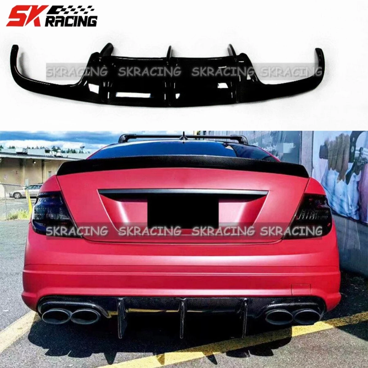 Decorative Trims Rear Bumper Diffuser Lip Kit Fit For 2008-2011 Mercedes Benz W204 C63 AMG Glossy Black Car Accessories Bodykits