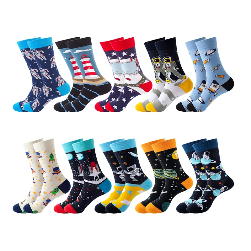 

Новое поступление, женские и мужские унисекс, космонавт, ракета, космический узор, счастливая мода, новинка, повседневные дышащие забавные носки для скейтборда