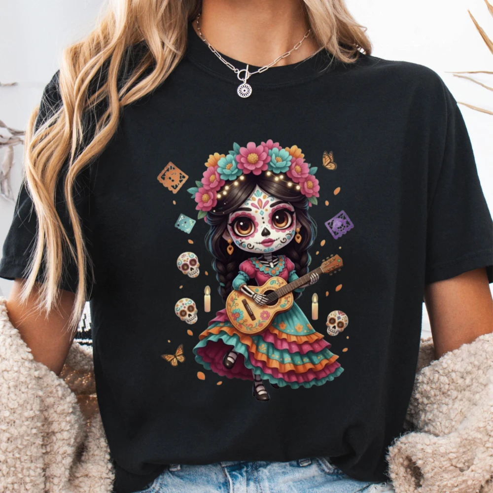 Sugar Skull Dia de los Muertos Tshirt Day of the Dead Shirt Mexican Skeleton Latina Mom Humor Cotton Tee Mexican Halloween Tops