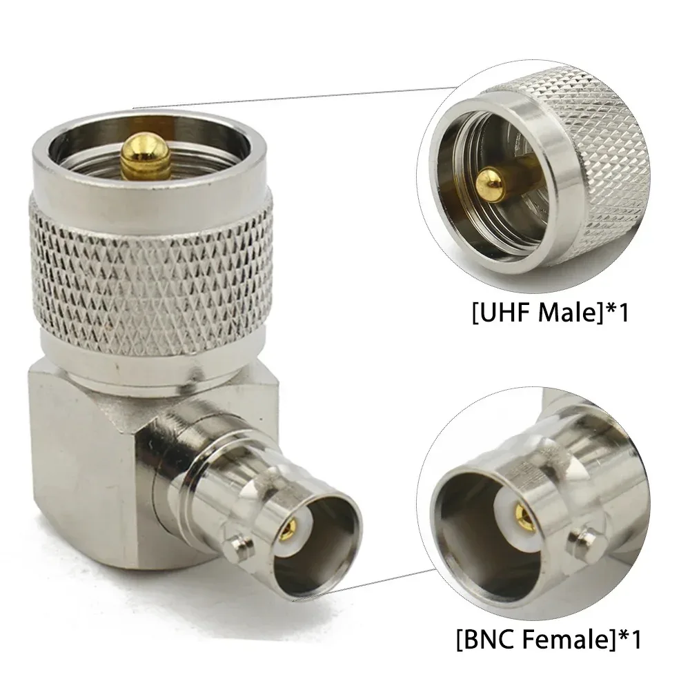 UHF BNC 90 Degree Adapter Kit, SO239 to Q9 Female/Male Right Angle, 50 Ohm RF Coax for Antenna, Ham Radio, CCTV