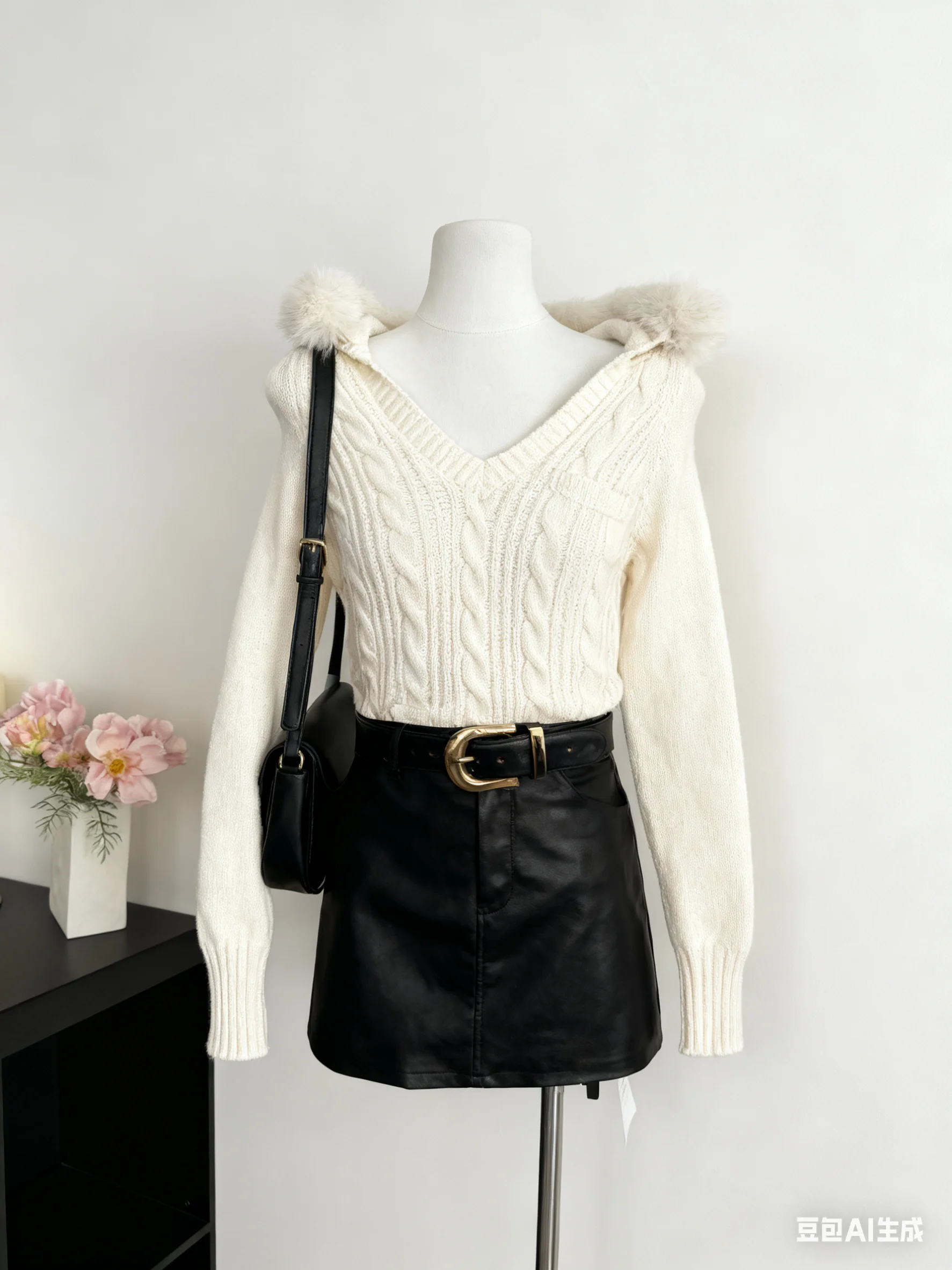 

Корейский модный тонкий вязаный свитер, однотонный пуловер из искусственного меха, пуловер с капюшоном, эстетика Y2k, повседневные топы, женский шик