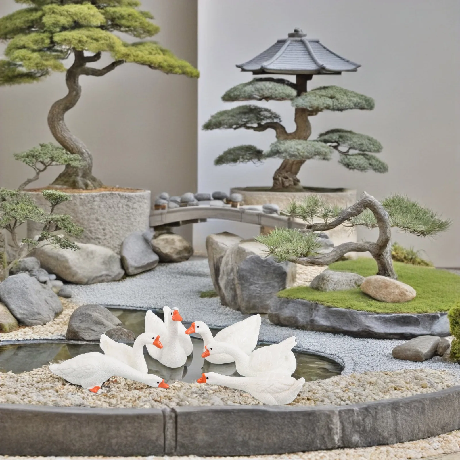 

6pcs Mini Swan Statues Resin Garden Bonsai Decor Romantic Couple Ducks Ornament For Home Office Desk Outdoor Patio Decoration