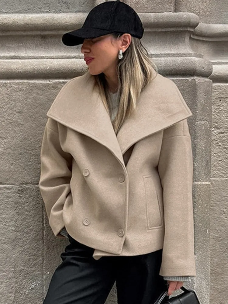 

Элегантная шерстяная женская шаль, модная двубортная женская уличная шаль с v-образным вырезом, осень-зима 2021, повседневная женская верхняя одежда