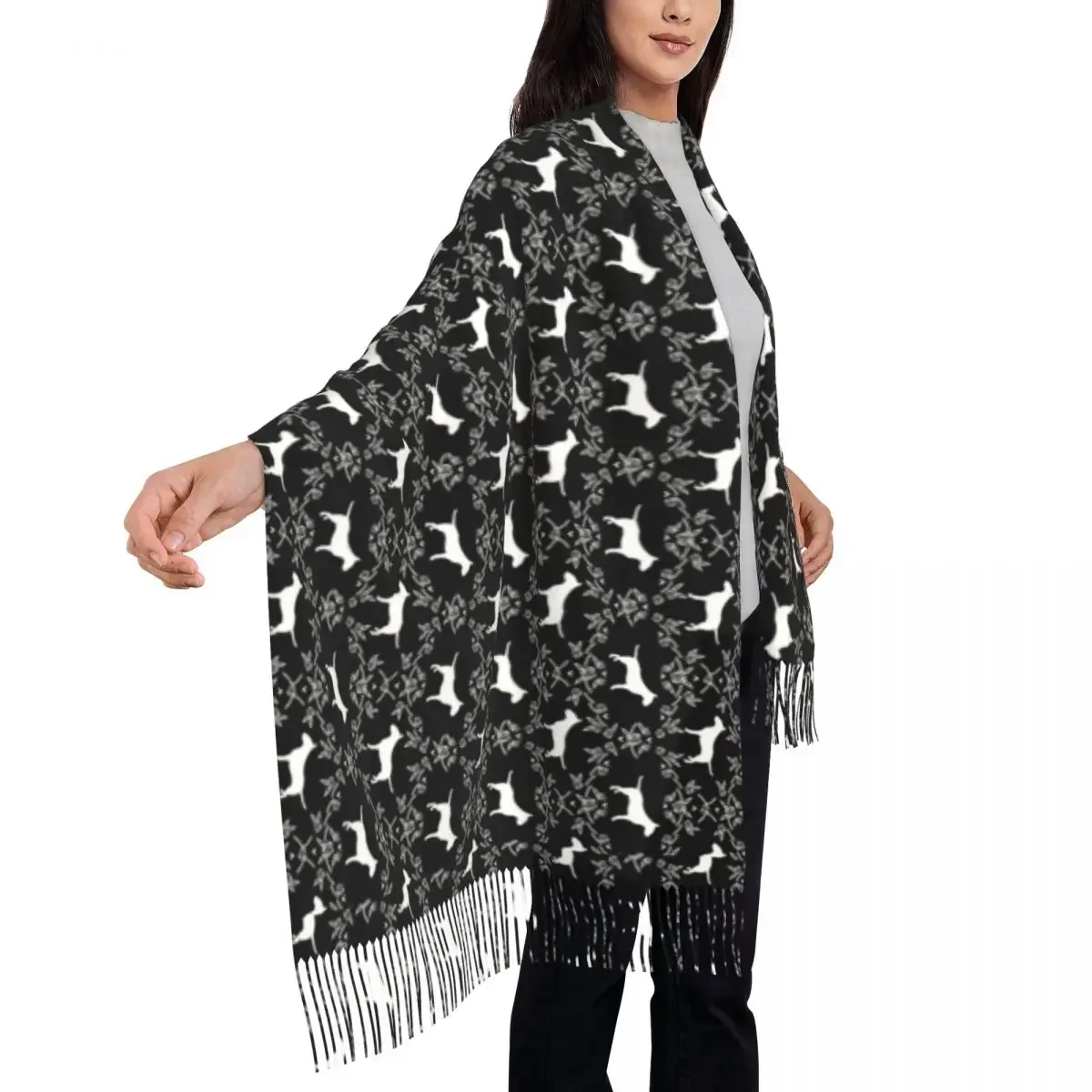 Bull Terrier Floral Silhouette Dog Scarf Wrap Women Long Winter Fall Warm Tassel Shawl Unisex Pet Love Scarves