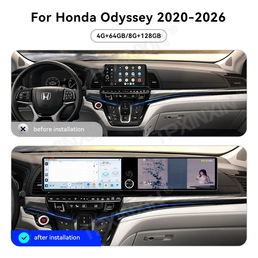 

12.3'' Двухэкранная автомобильная магнитола для Honda Odyssey 2020-2026: Мультимедийный видеоплеер, GPS-навигация, Carplay, 5G
