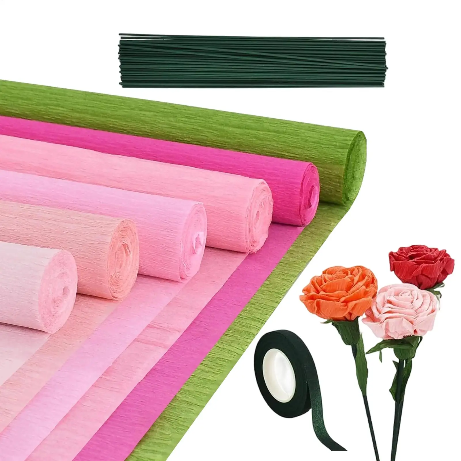 Crepe Paper Rolls Artificial Fade-Resistant with Double-Sided Tape Flower Decoration Art Crepe Paper for Wedding Engagement