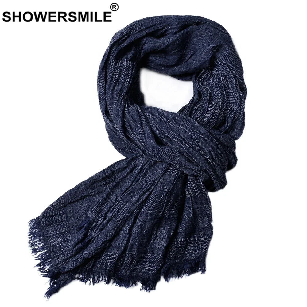 SHOWERSMILE Blue Solid Men Scarves Autumn Winter Winter Accessories for Men Warm Long Casual Brand 2024 New Men Scarf Bufanda